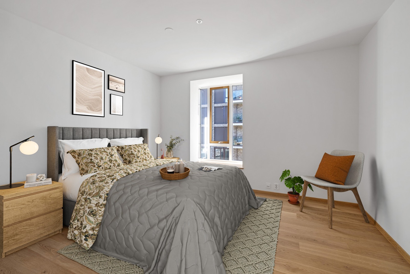 Hovedsoverom med god plass til dobbeltseng og garderobe. (Bildet er digitalt stylet.) Galleribilde