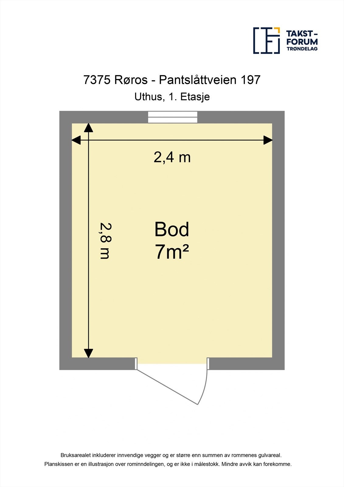 Planskisse uthus (4 kvm målbart areal - gulvarealet er 7 kvm). Galleribilde
