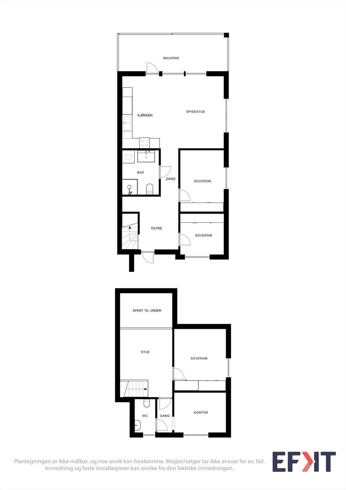 Plantegningen er ikke målbar, og noe avvik kan forekomme. Megler/selger tar ikke ansvar for ev. feil. Innredning og faste installasjoner kan avvike fra den faktiske innredningen. Galleribilde