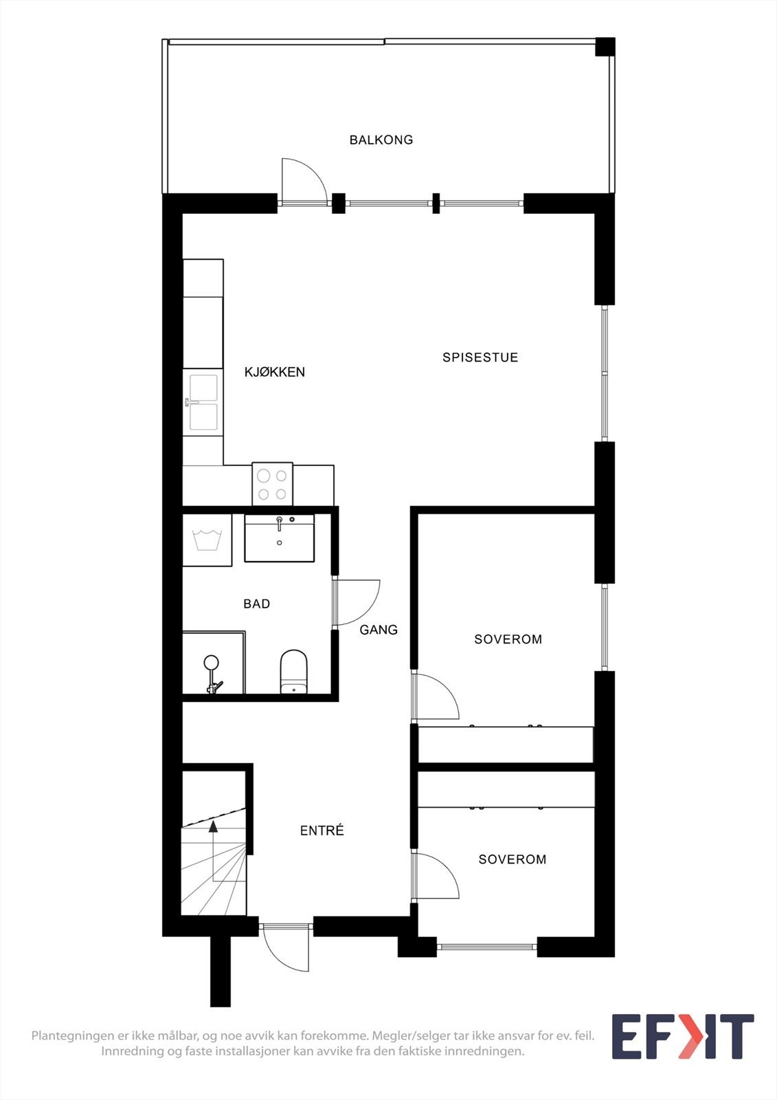Hovedetasjen på 58 m² har en gjennomtenkt planløsning med to soverom og åpen stue/kjøkken-løsning. Galleribilde