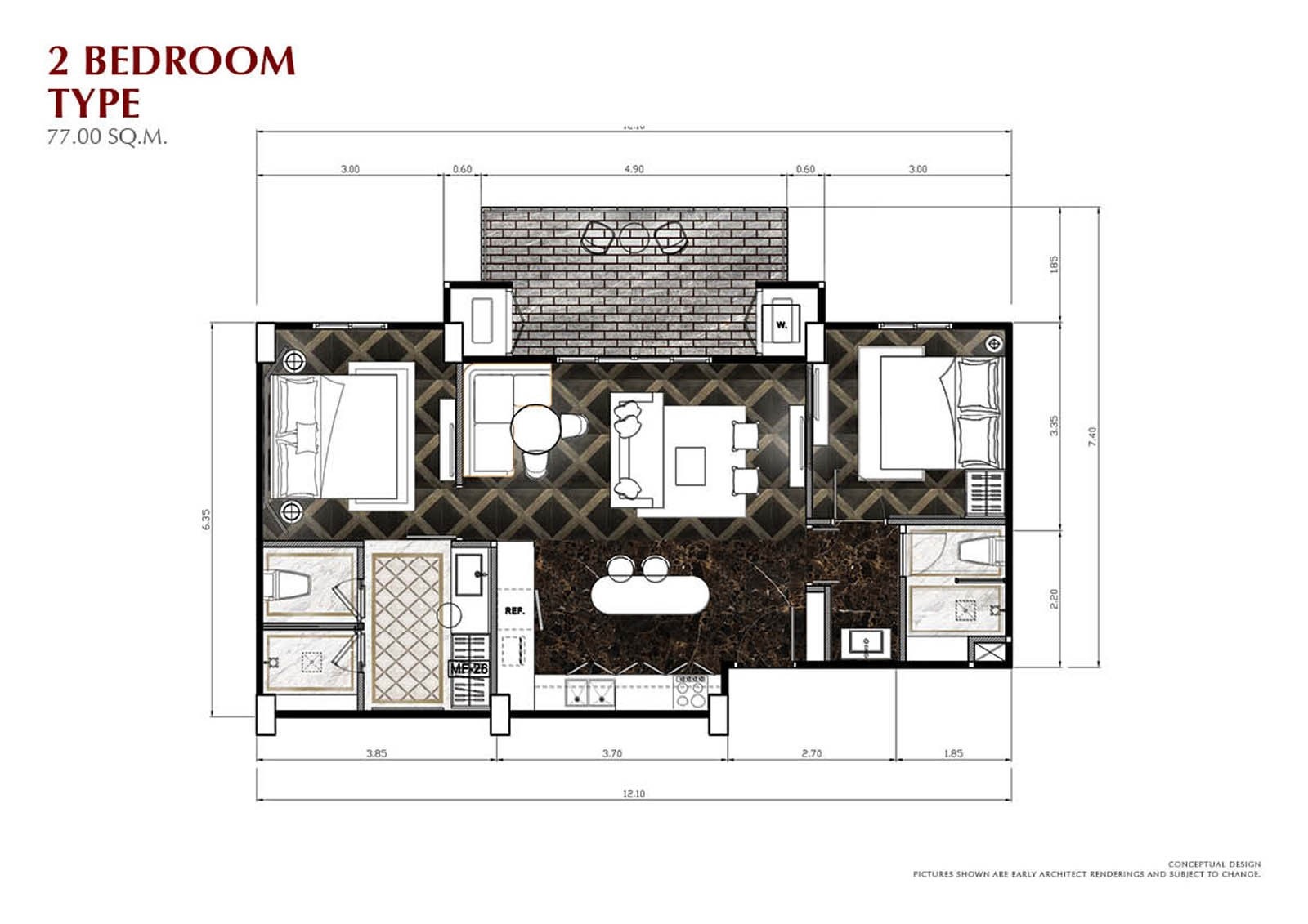 Layout stil på leiligheter 2 soverom Galleribilde