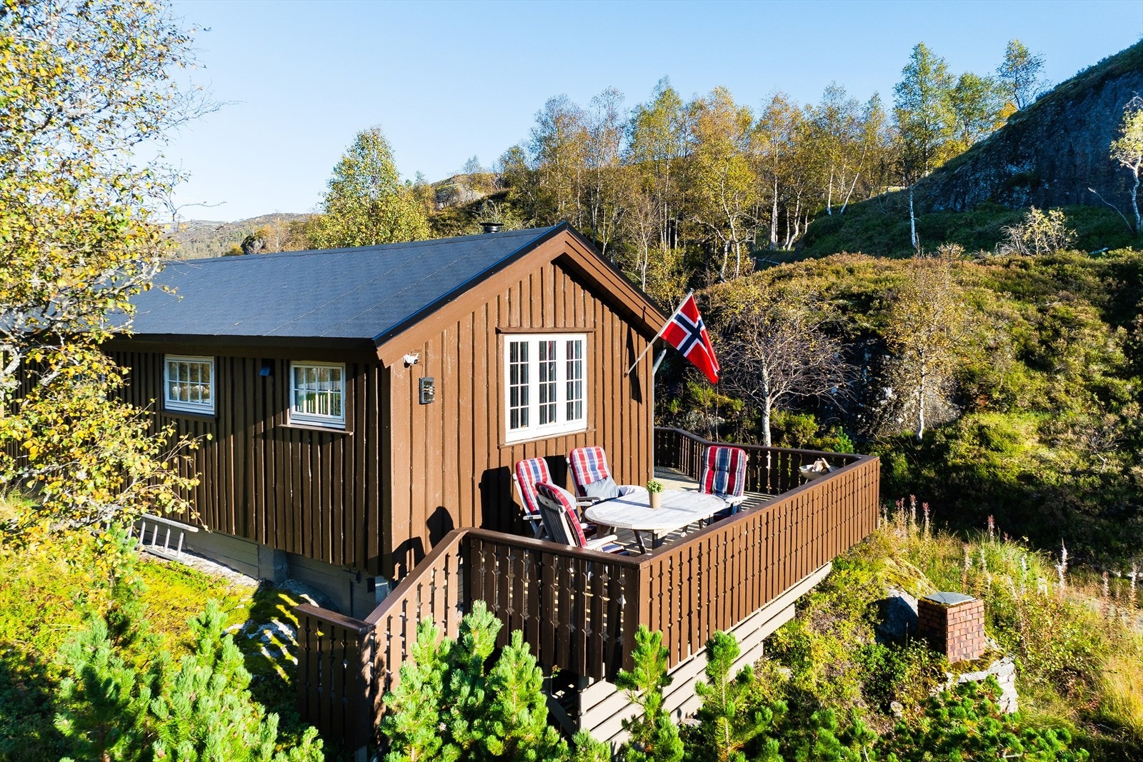 Matvarehandelen tar du på GP (5 minutter). Like ved hytten finnes også den svært populære restauranten Slottet eller Sinnes fjellstue. Galleribilde