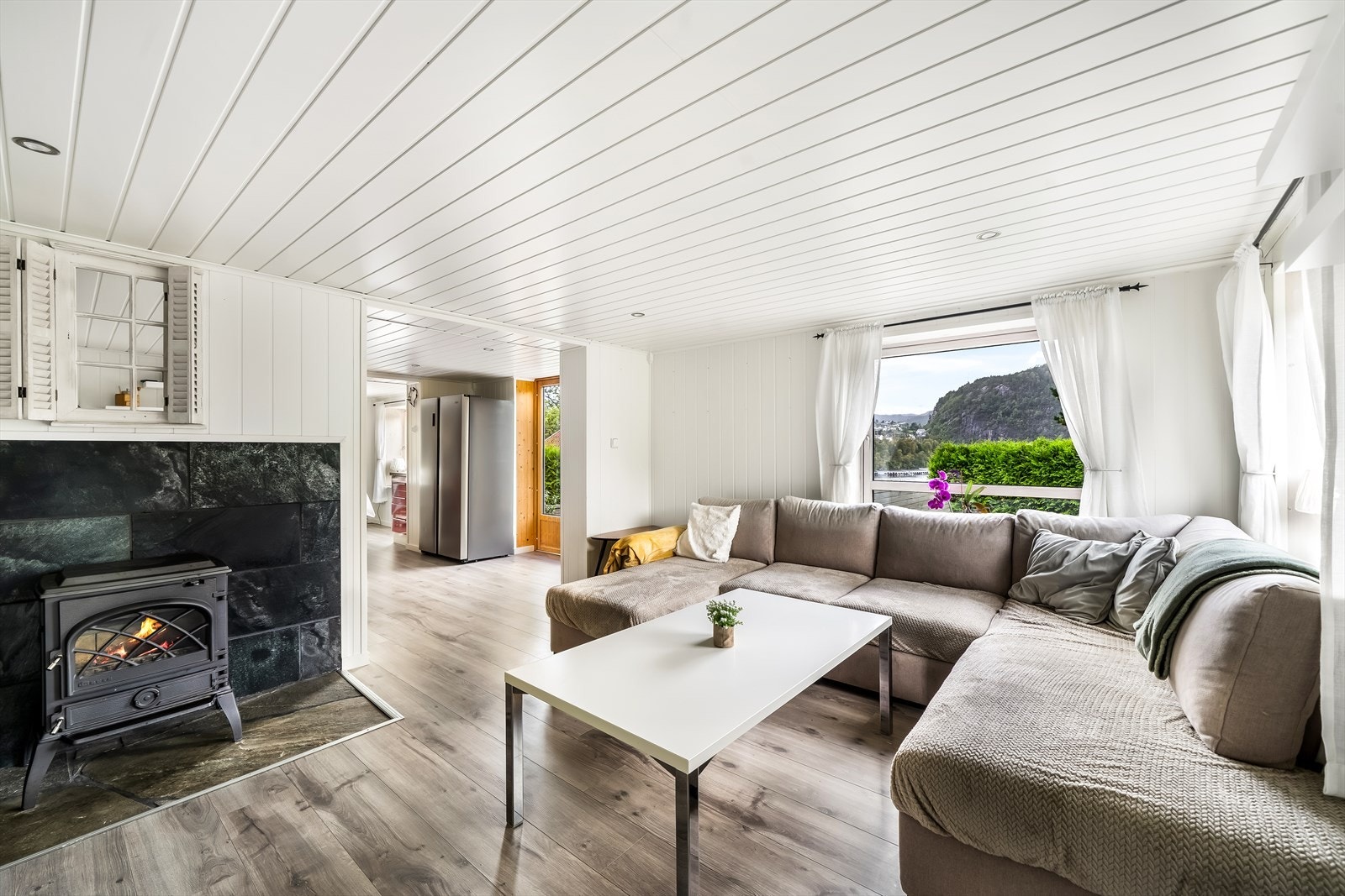 Koselig stue med vedfyrt peis. Galleribilde