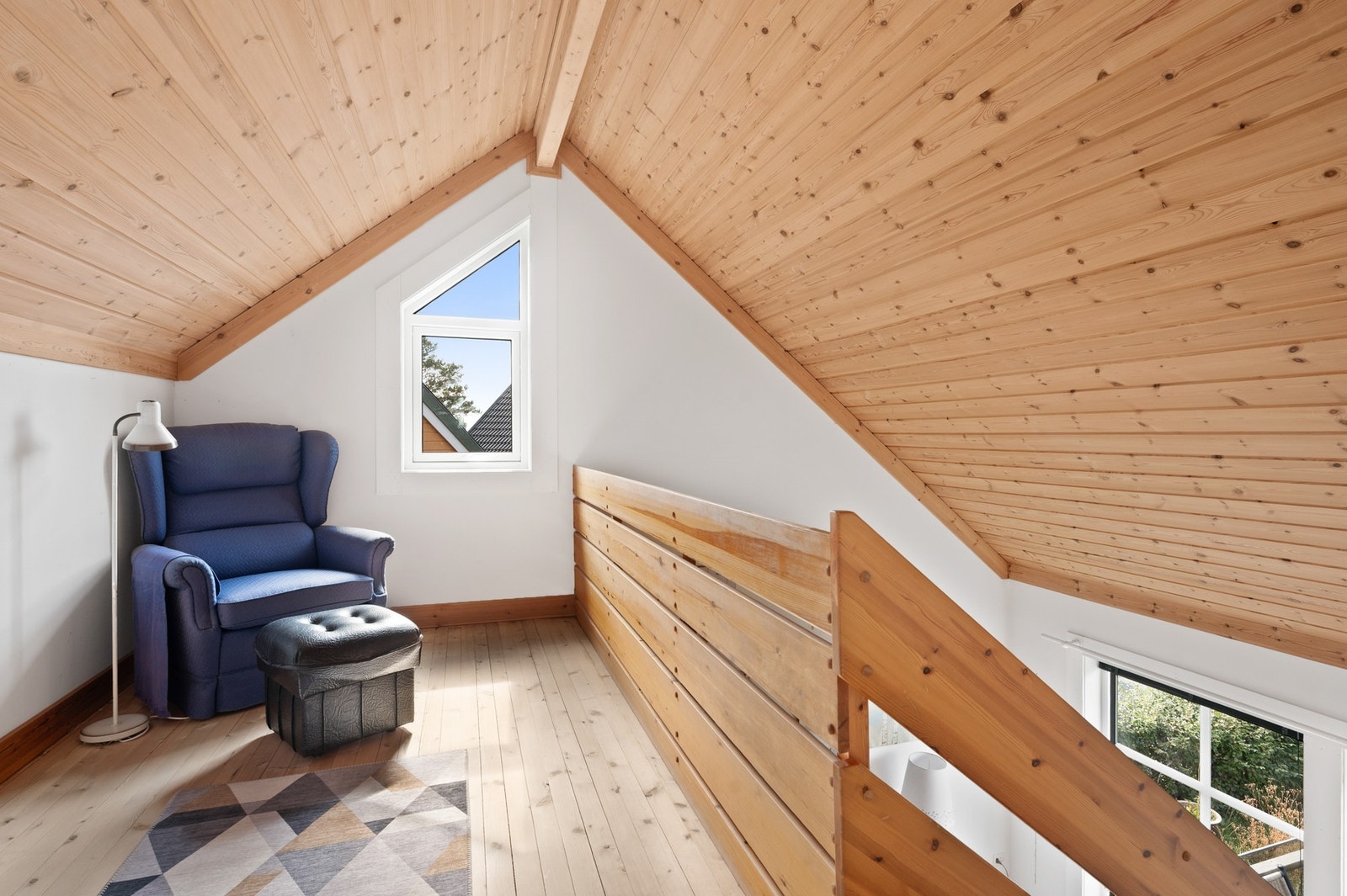 Hems/loftstue med åpent ned til stuen. Lagring i kott fra hems. Galleribilde