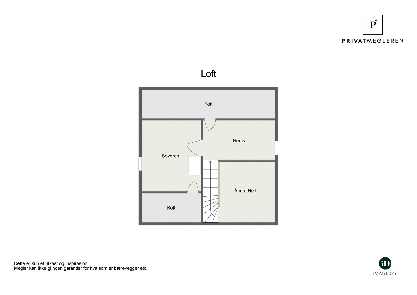 Plantegning, loft: Hems/loftstue, soverom og to kott. Galleribilde