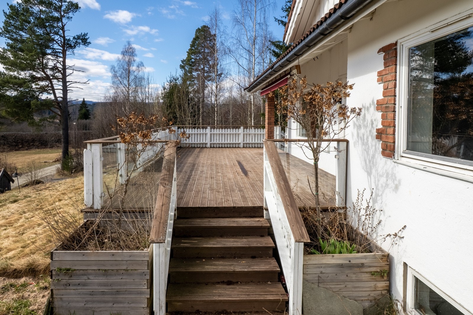 Trapp med direkte adkomst til plen fra verandaen. Galleribilde