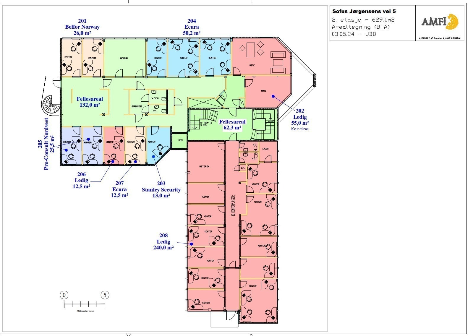 Plantegning 2. etasje. Fløy mot sør ledig Galleribilde