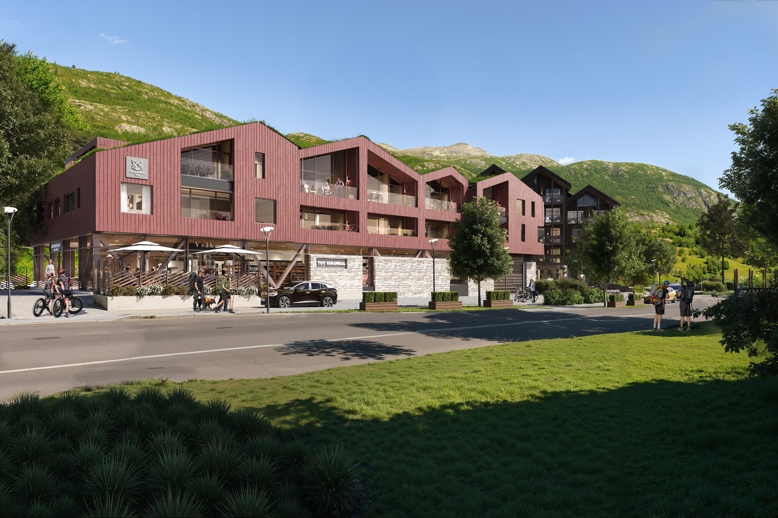 Første byggetrinn består av byggene Svarthetta og Skogshorn. I tillegg til leiligheter, bygges det butikker og servering på 1. plan i Svarhetta og fellesarealer på 1. plan i Skogshorn. Galleribilde