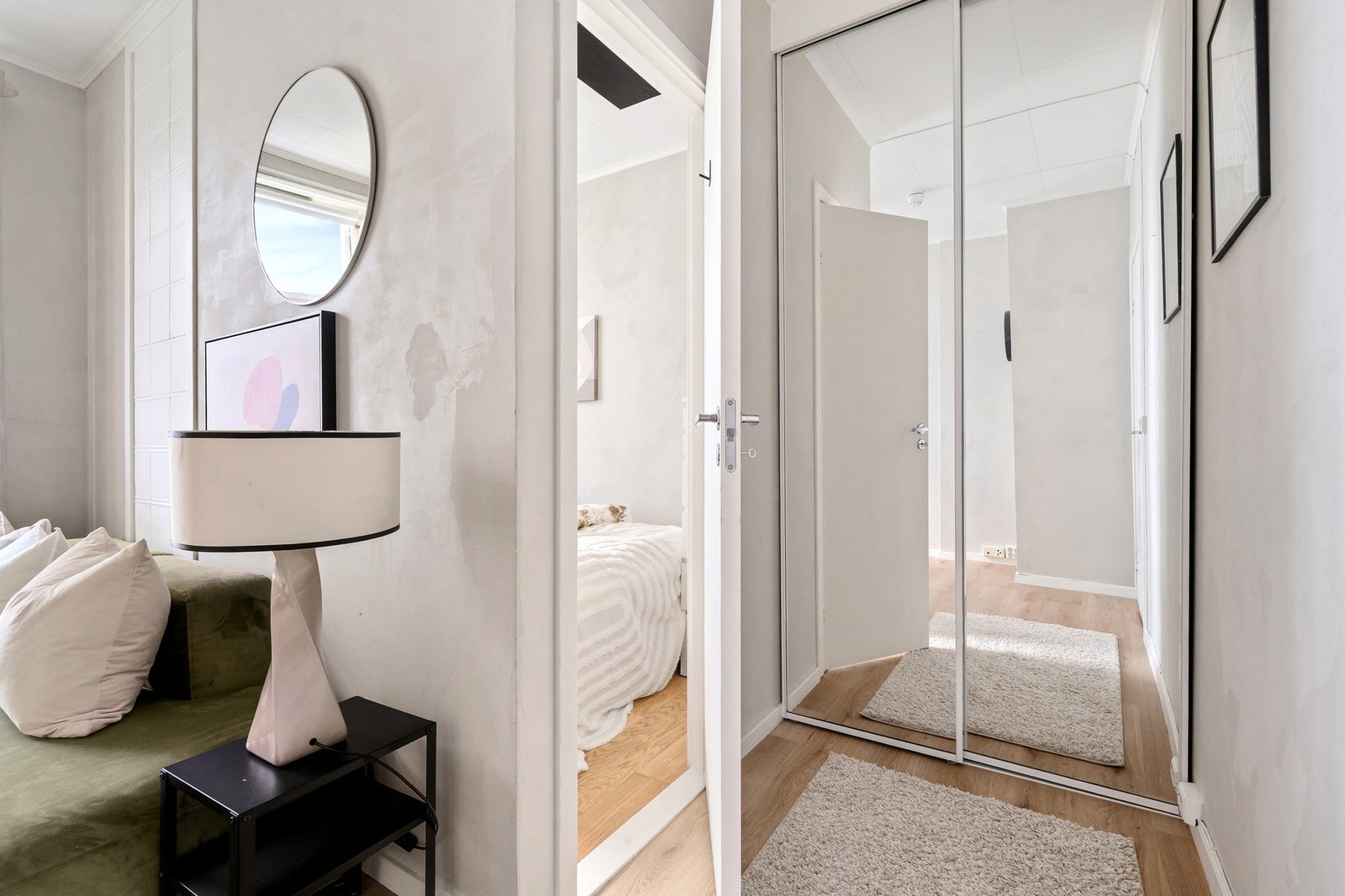 Praktisk skyvedørsgarderobe som gir både god oppbevaringsplass og en romslig følelse. Galleribilde