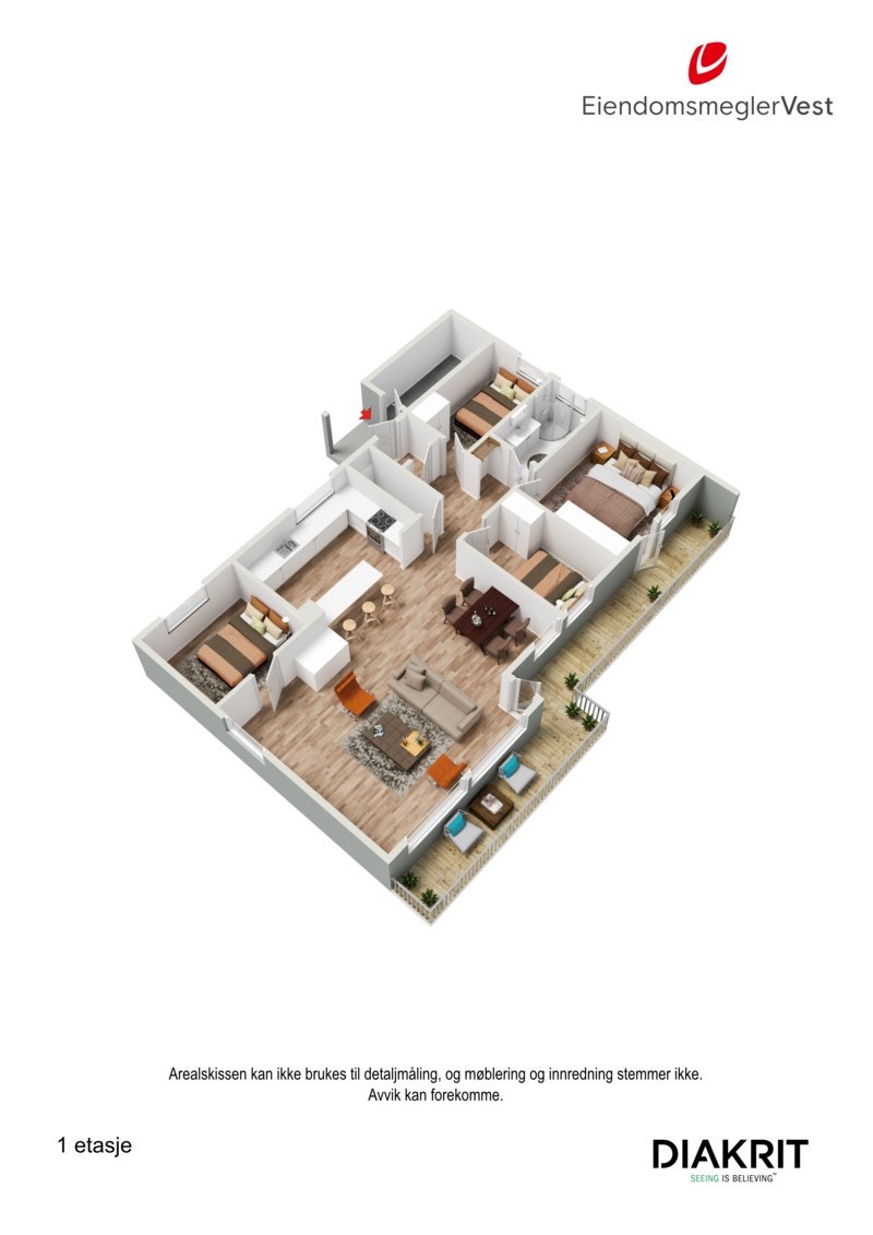 3D planskisse av hovedetasjen. Galleribilde