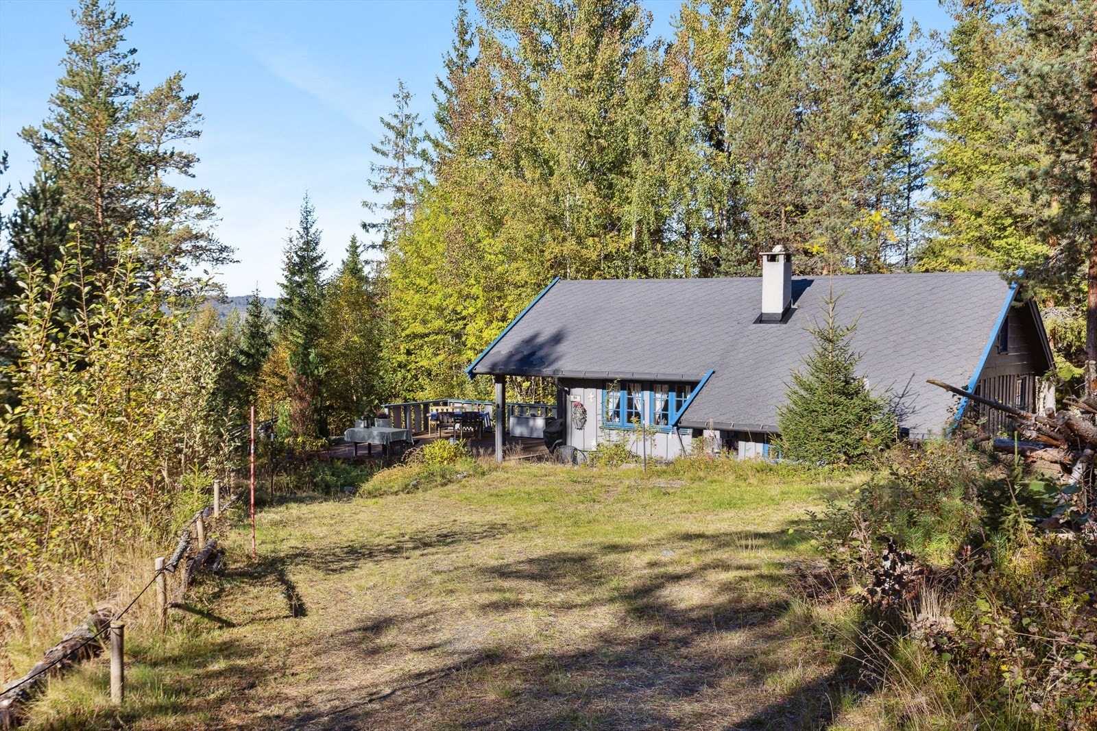 Sjarmerende hytte i naturskjønne omgivelser med fri utsikt og friluftsliv året rundt. Hytta ligger i et fint hyttefelt syd for Samsjøen med fint utsyn til vannet og omkringliggende områder. Galleribilde