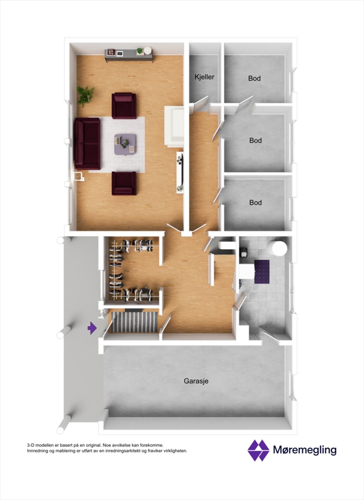 Plantegning underetasje - 3D Galleribilde