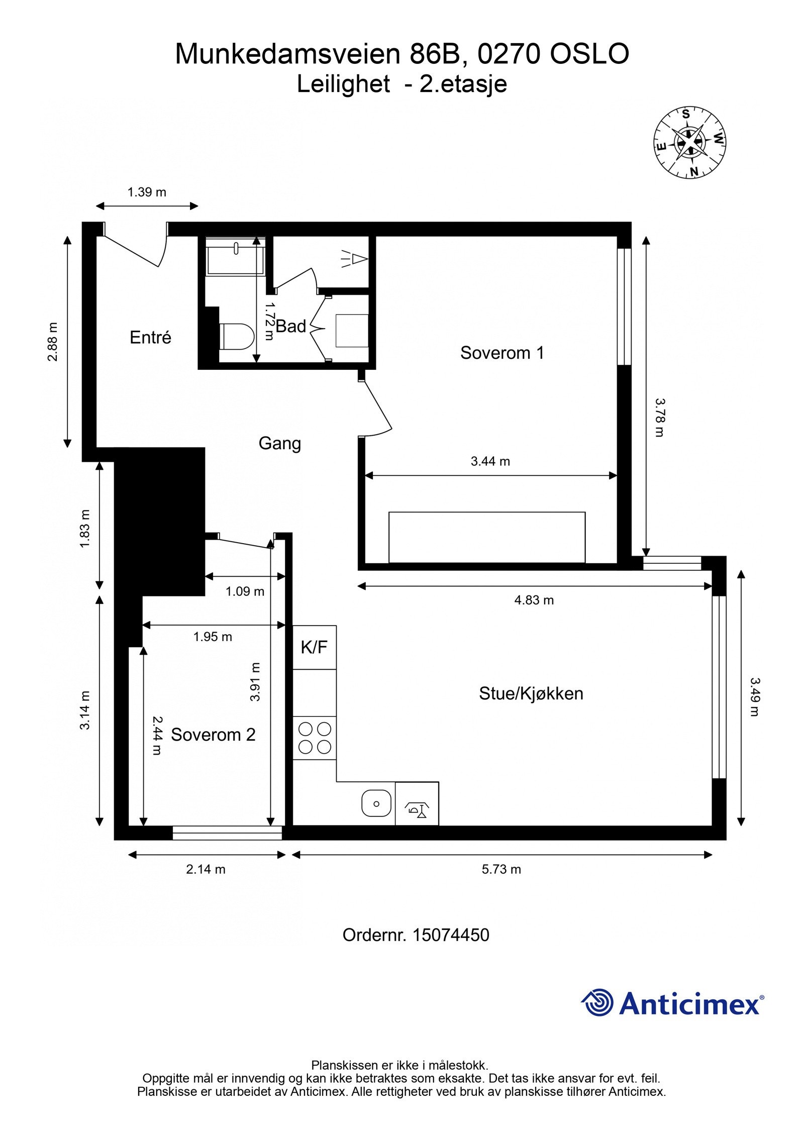 Plantegning med mål. Galleribilde