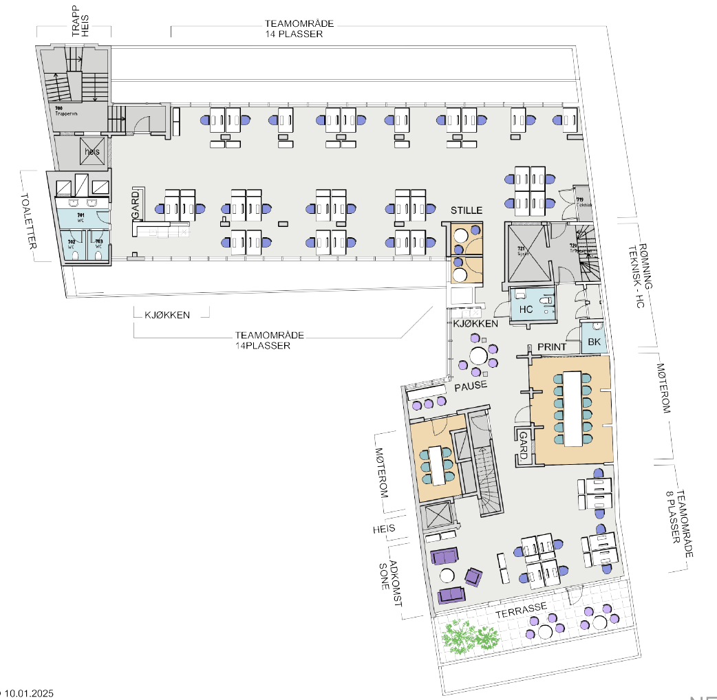 7. etasje - ca 609 kvm BTA - ca 36 arbeidsplasser Galleribilde