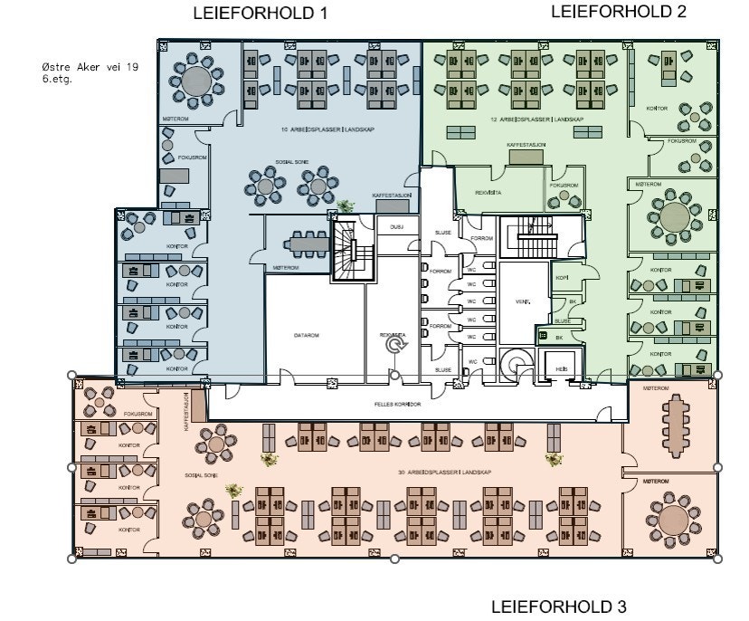 6. etasje (kontor) - OPPDELT - enkelte avvik kan forekomme. Galleribilde