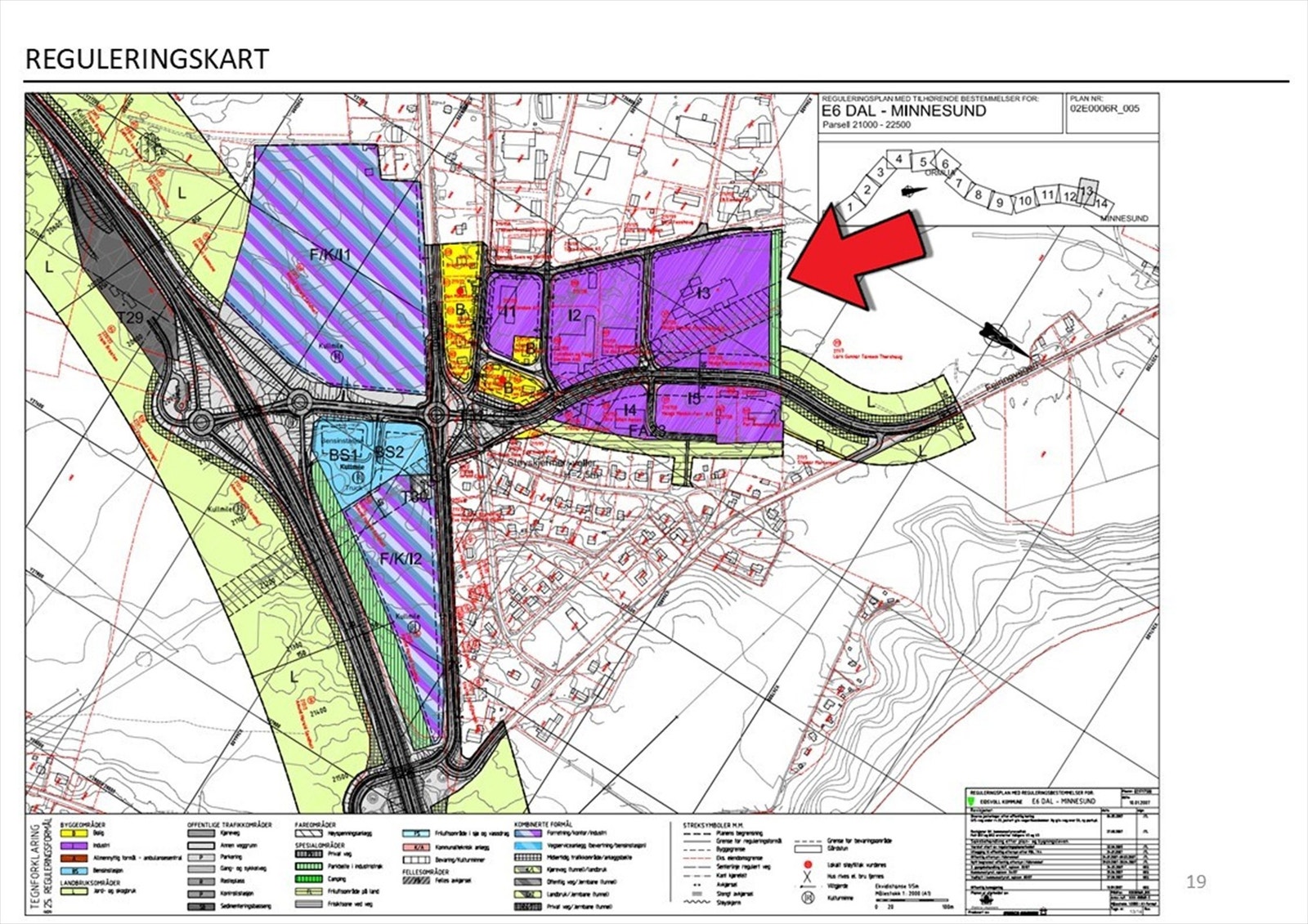 Reguleringskart - Eiendommen er avmerket med I3 - Avsatt til Industri. Galleribilde