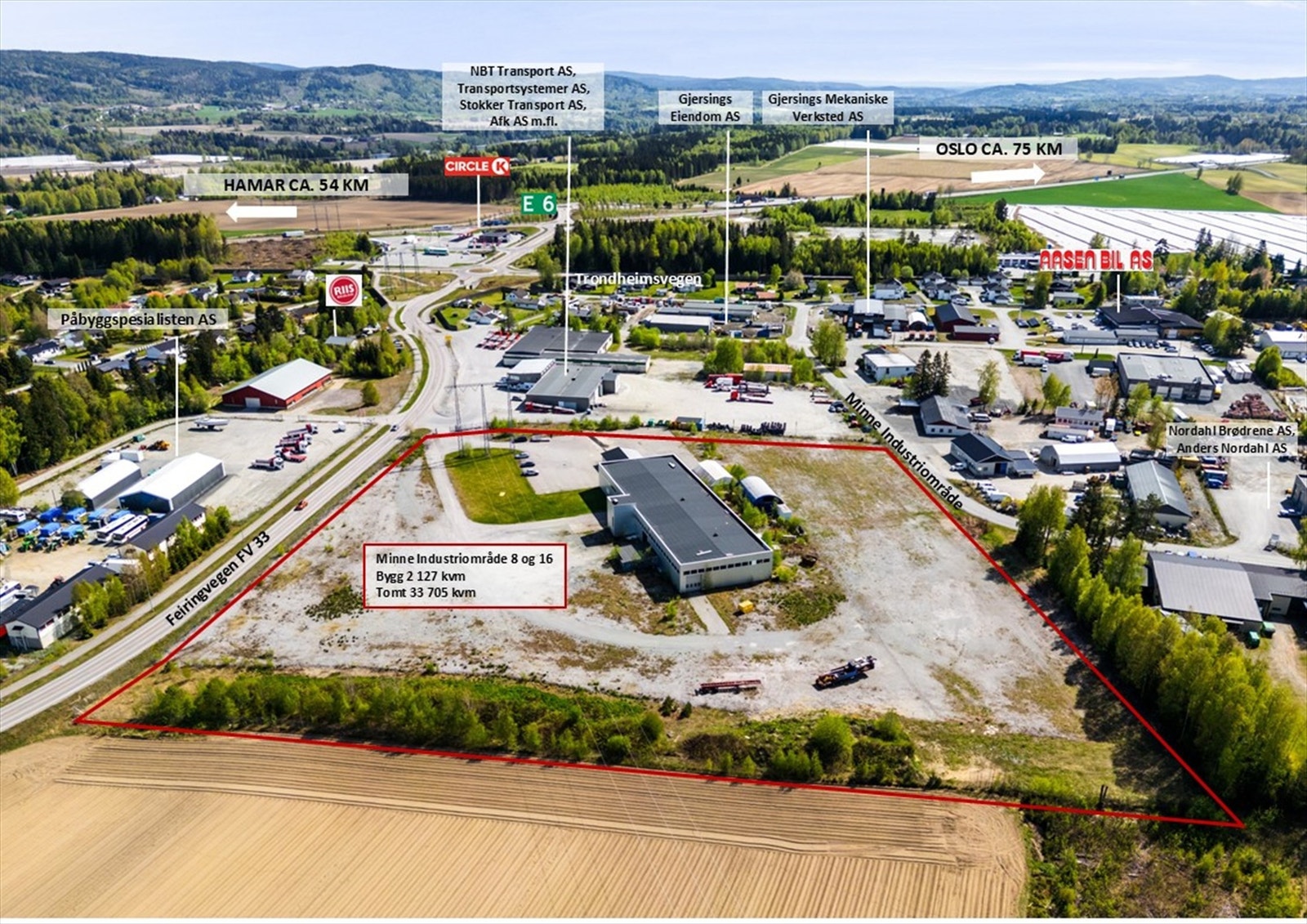 BELIGGENDE I NÆRINGSOMRÅDE I UTVIKLING LANGS E6 PÅ MINNESUND I EIDSVOLL KOMMUNE. Galleribilde