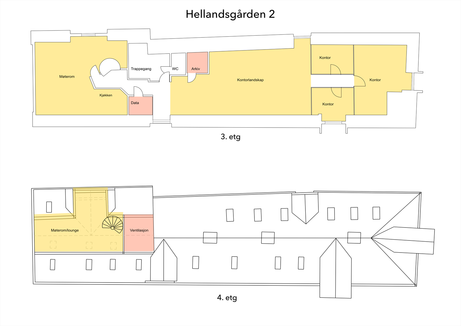 Hellandsgården 2 - plantegning 3. inkl "loft" BTA 263 m². Galleribilde