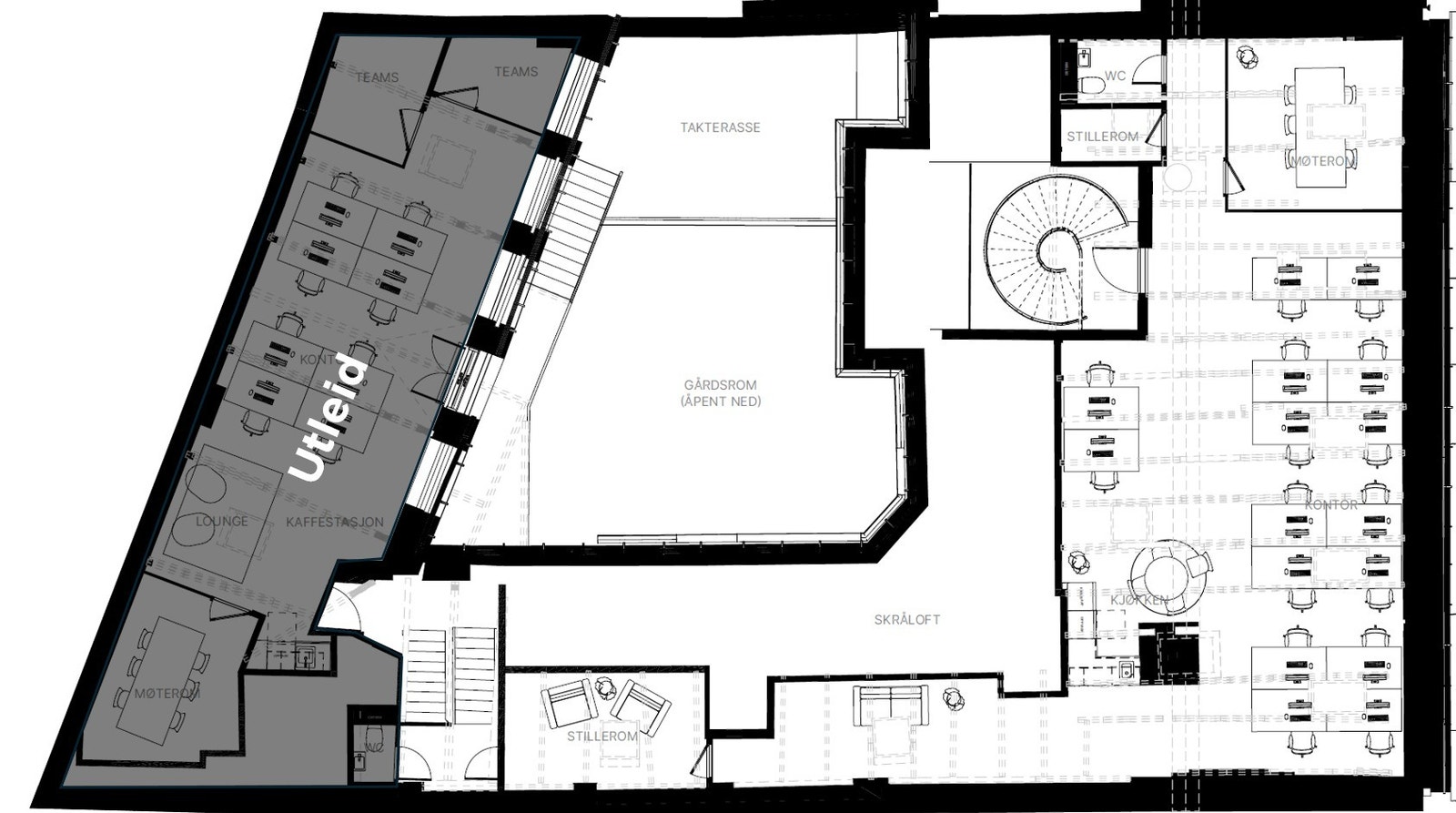 Planskisse 4. et - grønt areal - 157 kvm (illustrasjon). Galleribilde