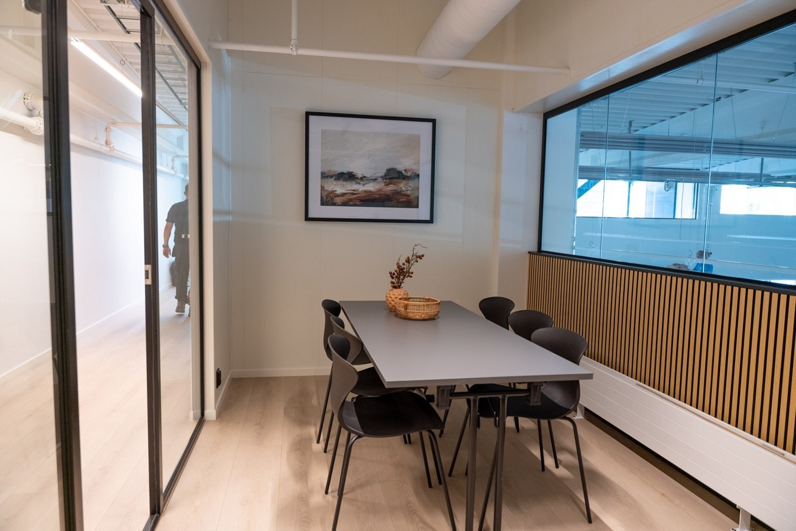 Nytt kontorfellesskap med 8 kontor, felles møterom, kjøkken og sosiale soner.
