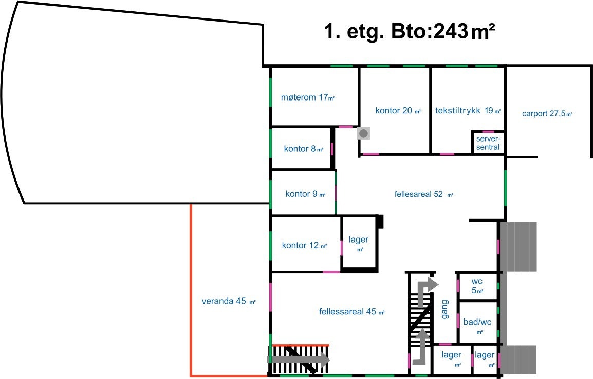 1. etasje med to innganger på baksiden av bygningen - Det er også trapp opp fra u-etg Galleribilde