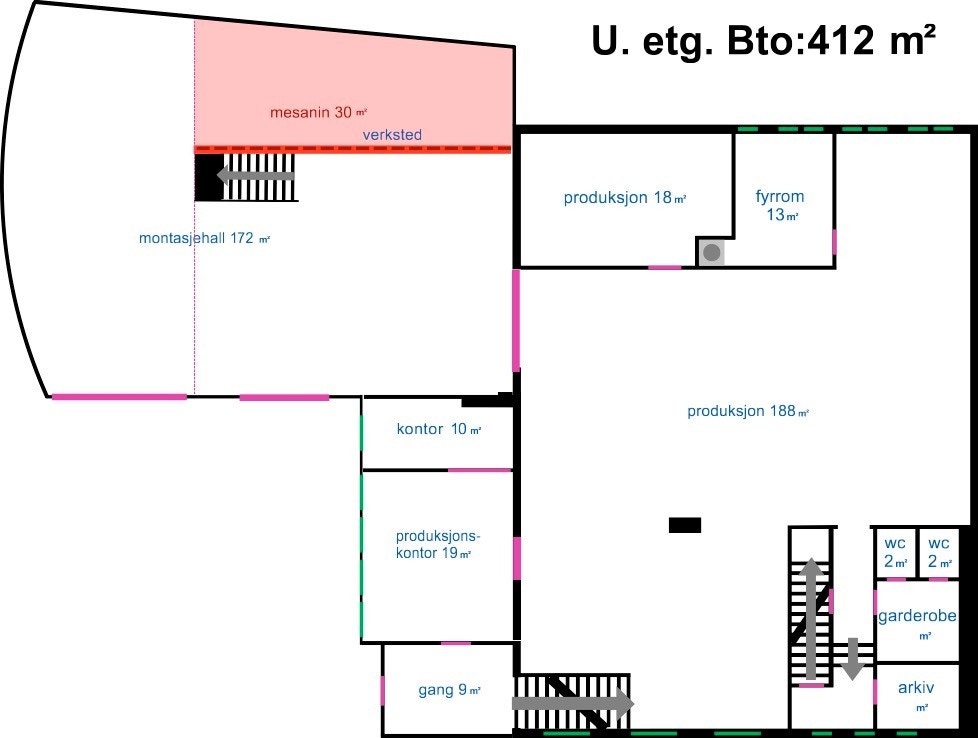 U-etg med hall og tidligere produkjonslokaler Galleribilde