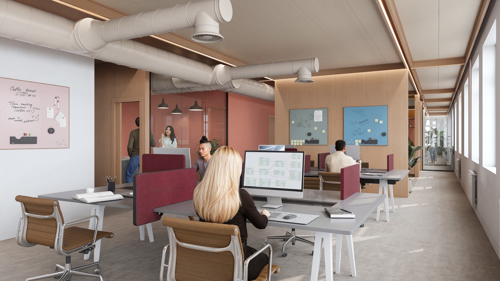 Skisse: Åpent kontorlandskap med god takhøyde, naturlig lys og
kreative soner Galleribilde