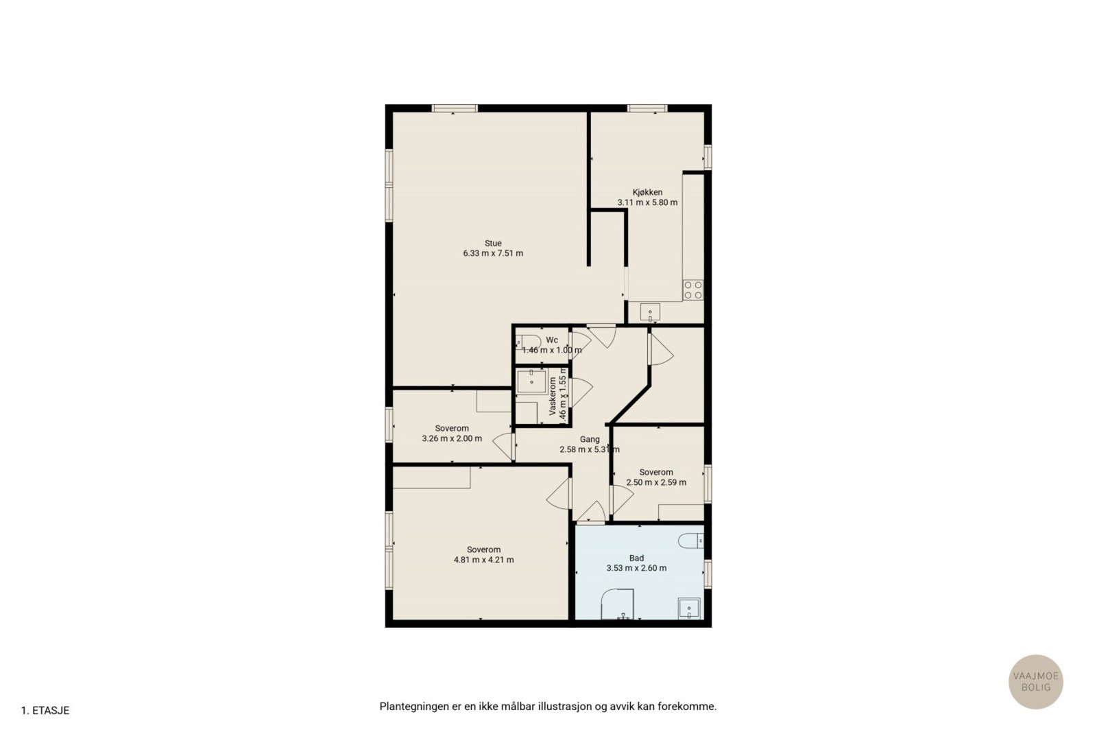 Plantegning 1. etasje | Bestående av en 4-roms leilighet Galleribilde