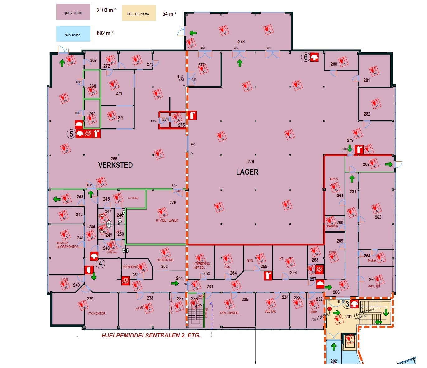 Hjelpemiddelsentral 2. etg. Verkstedarealene kan utvides. God takhøyde. Port til bakkeplan og til rampe. Galleribilde