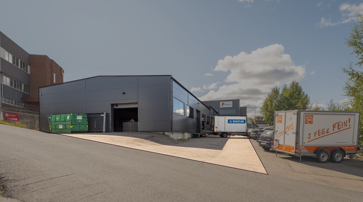 Her ses Bygg A med ca. 390 kvm lager. Galleribilde