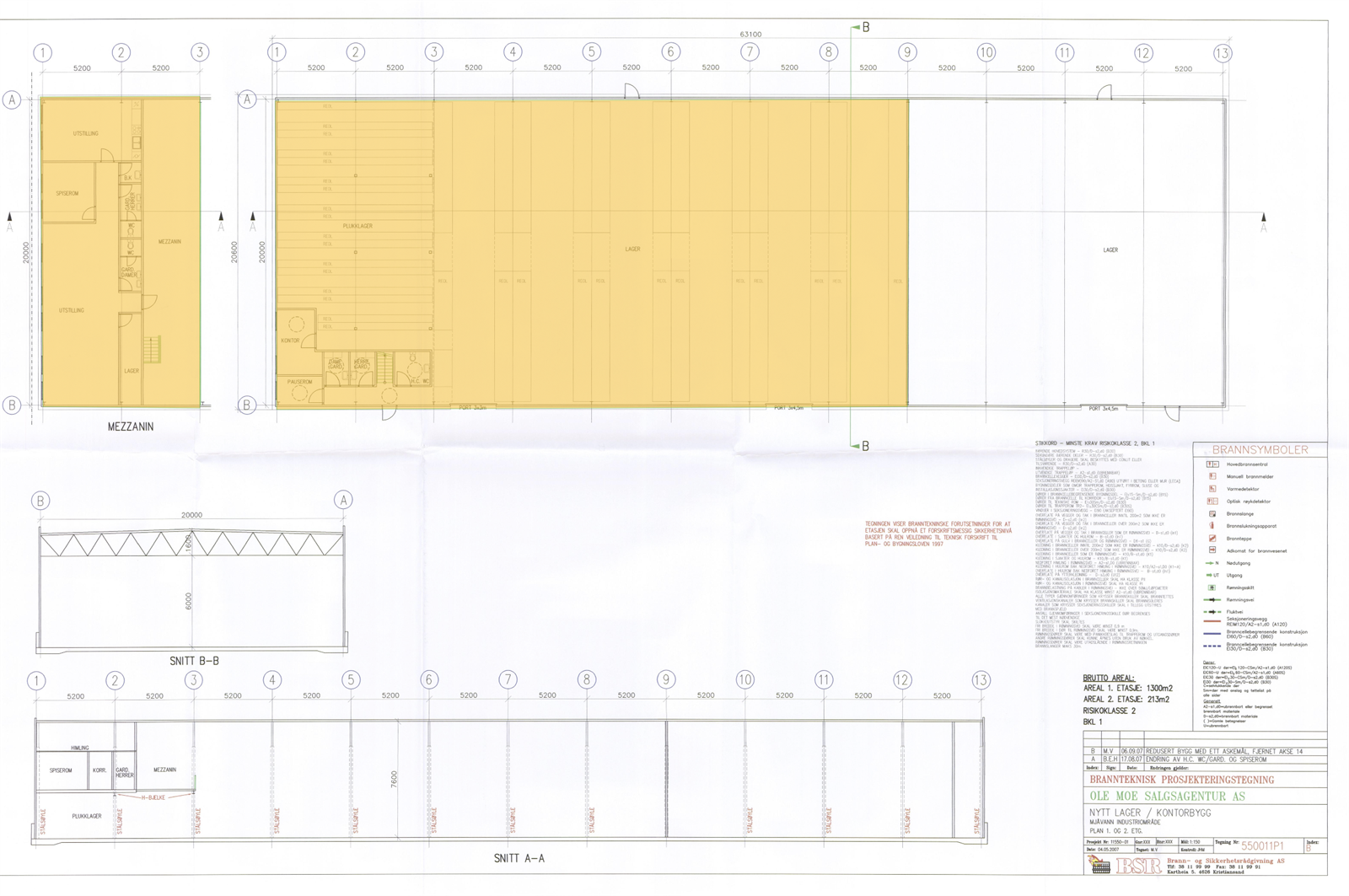 Plantegning. Lagerareal på 416 kvm BTA på høyre side (det hvite feltet er ledig areal) Galleribilde