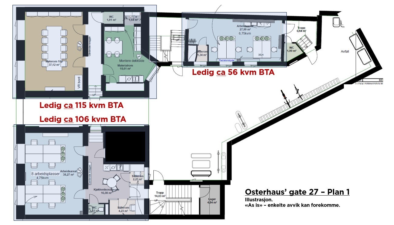 Skisse 1. etasje - as is (enkelte avvik kan forekomme). Galleribilde