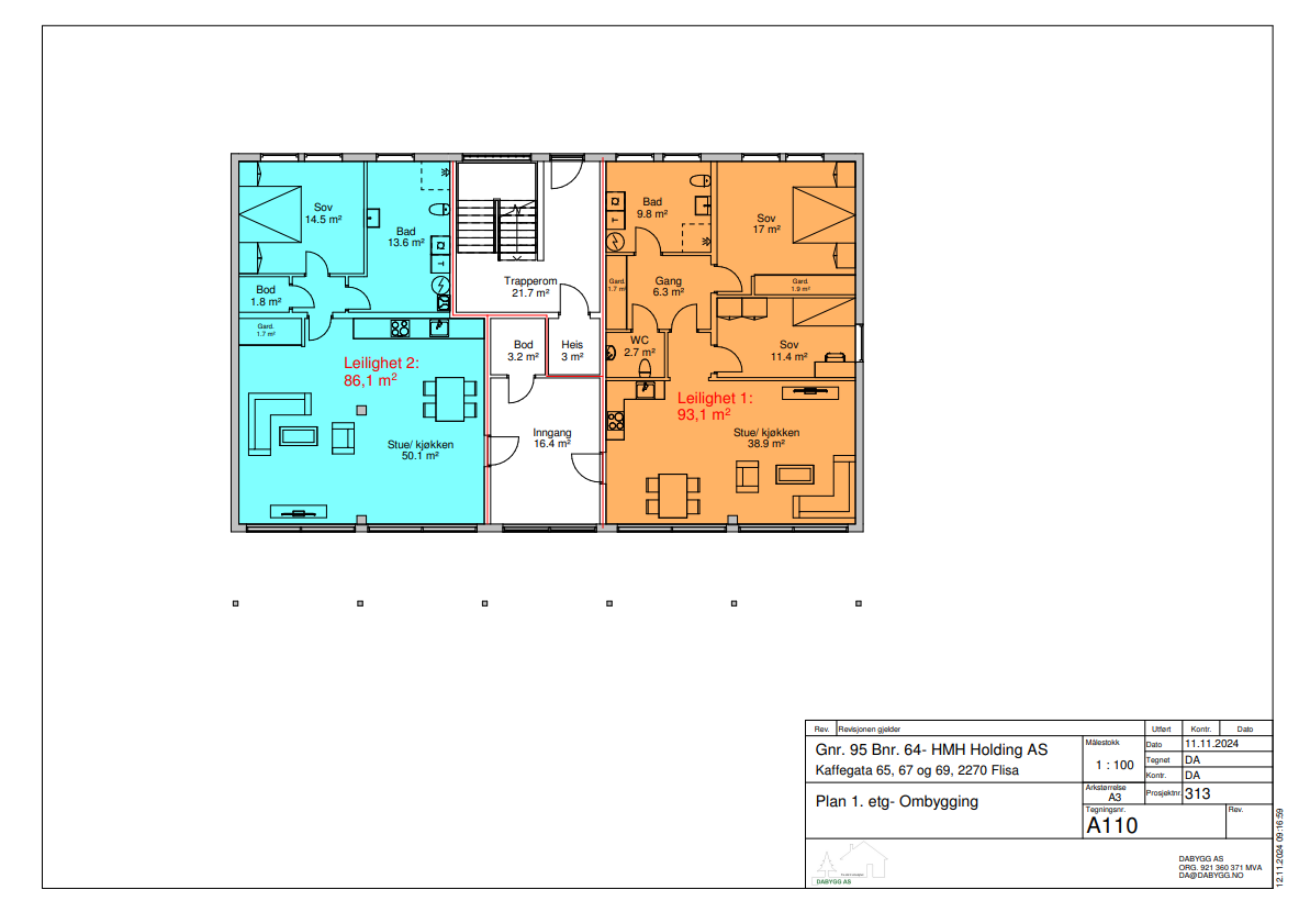 Forslag til nye leiligheter., første etasje Galleribilde