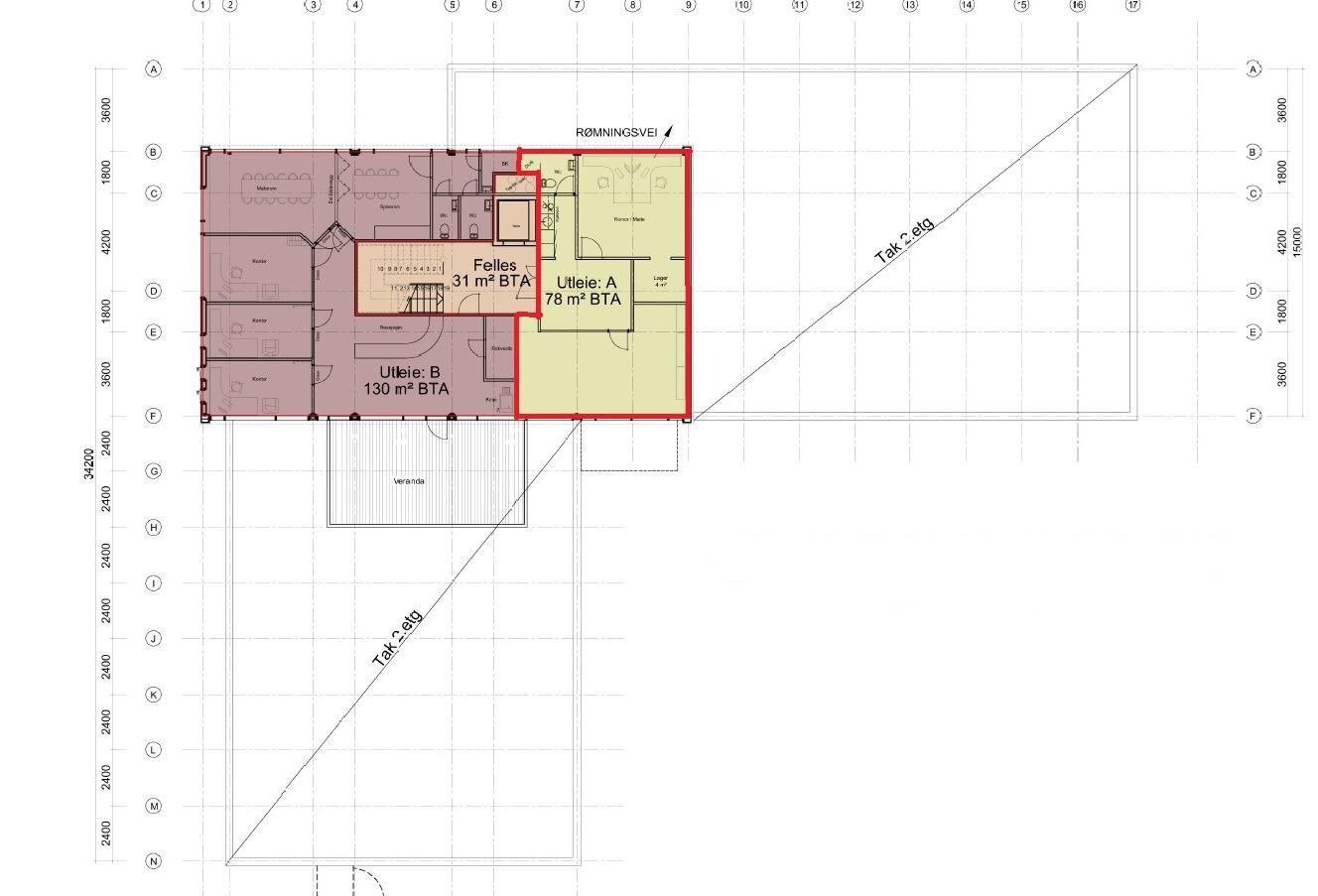Tegning kontor 3. etasje Galleribilde