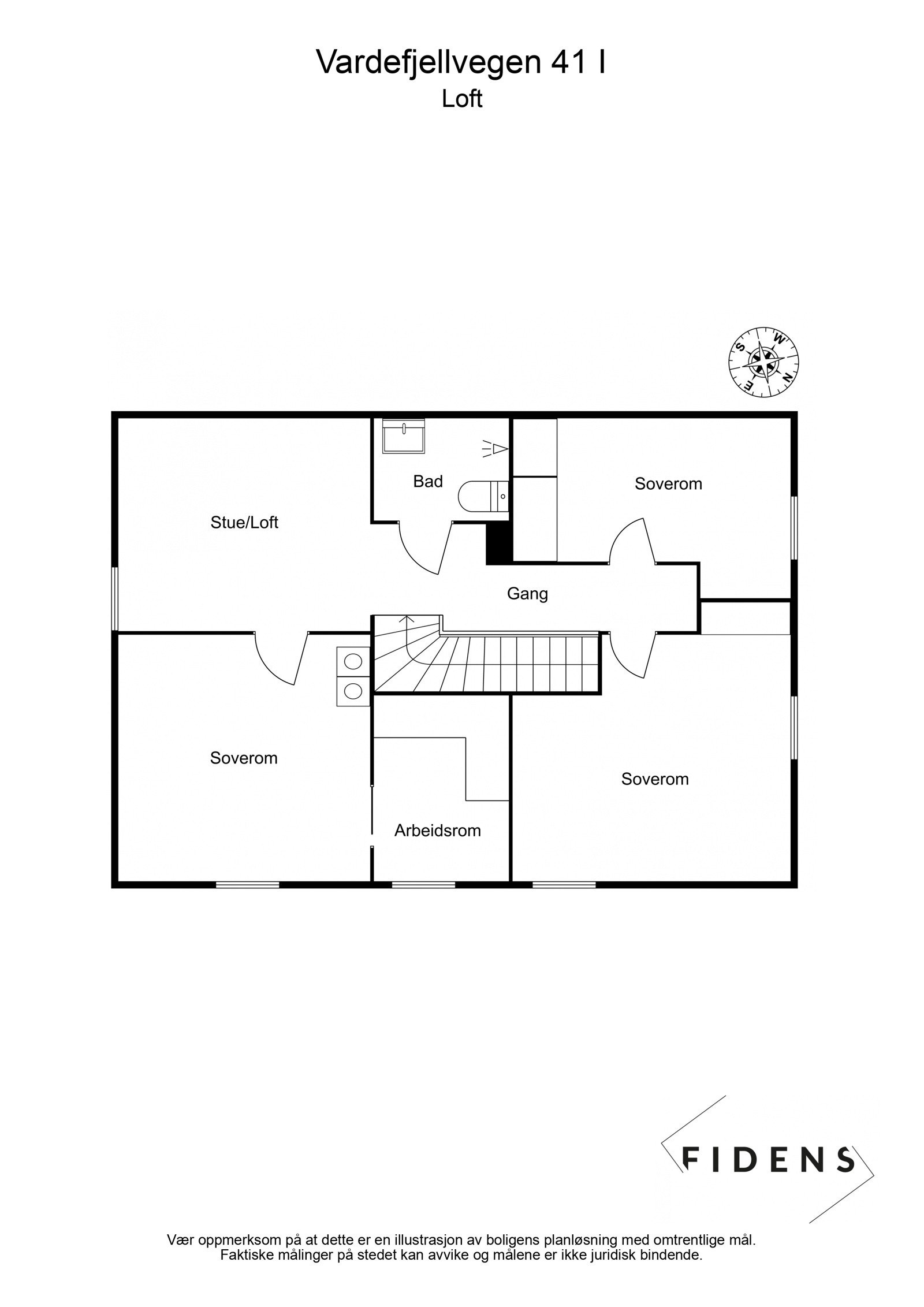 Vardefjellvegen 41I - Plantegning loft Galleribilde