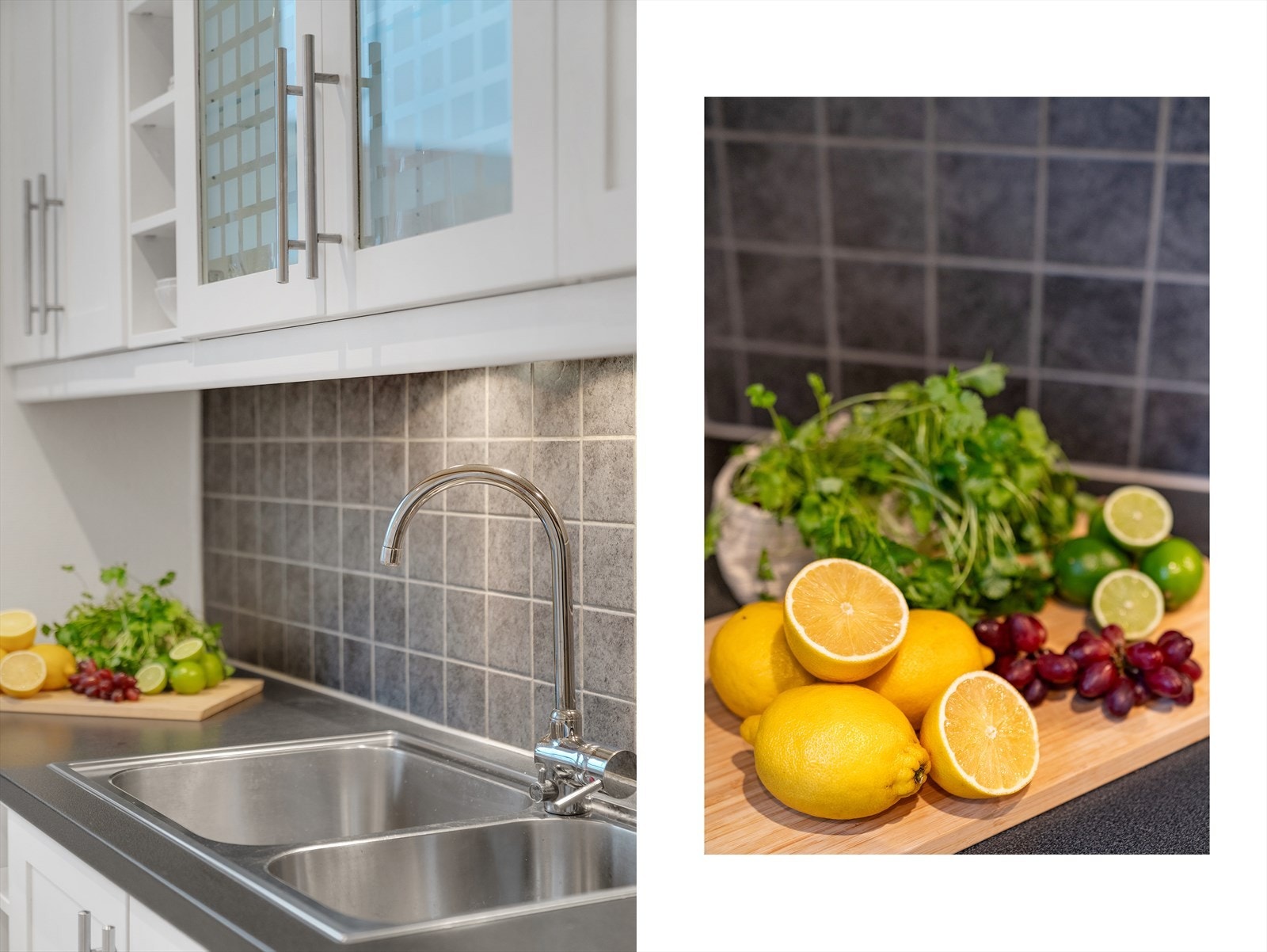 - Merk flislagt vegg over kjøkkenbenk, en praktisk og vedlikeholdsvennlig løsning - Galleribilde