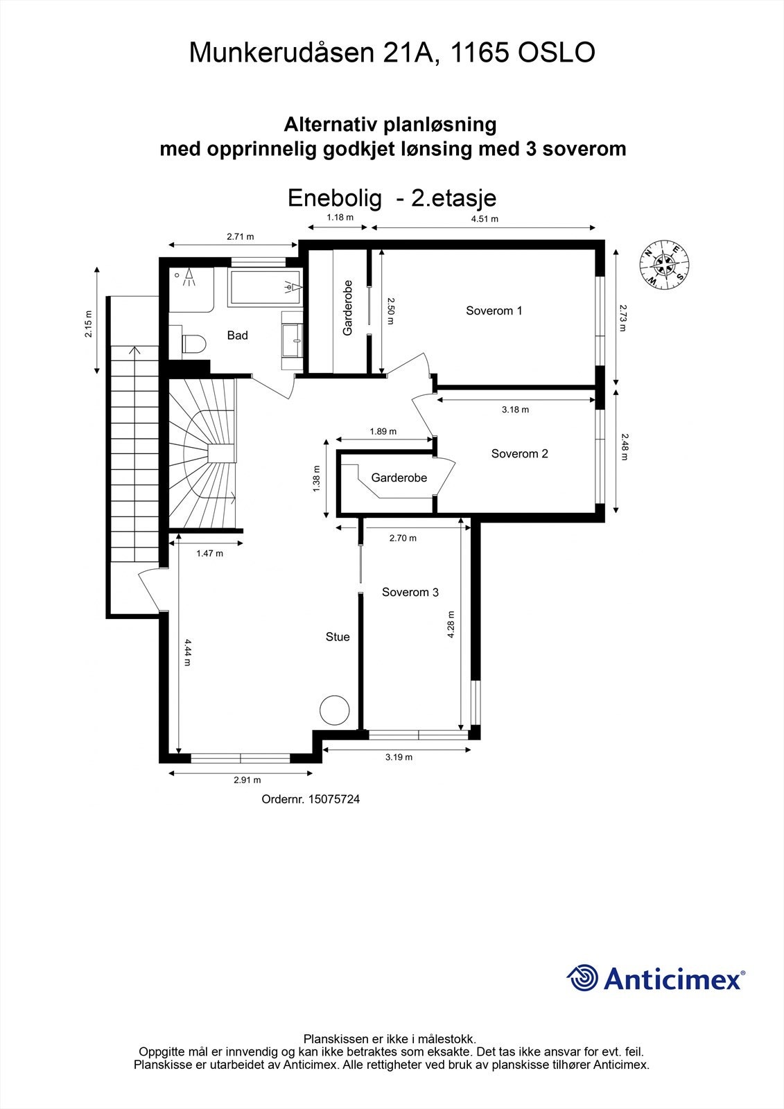 Alternativ plantegning med tre soverom. . Galleribilde