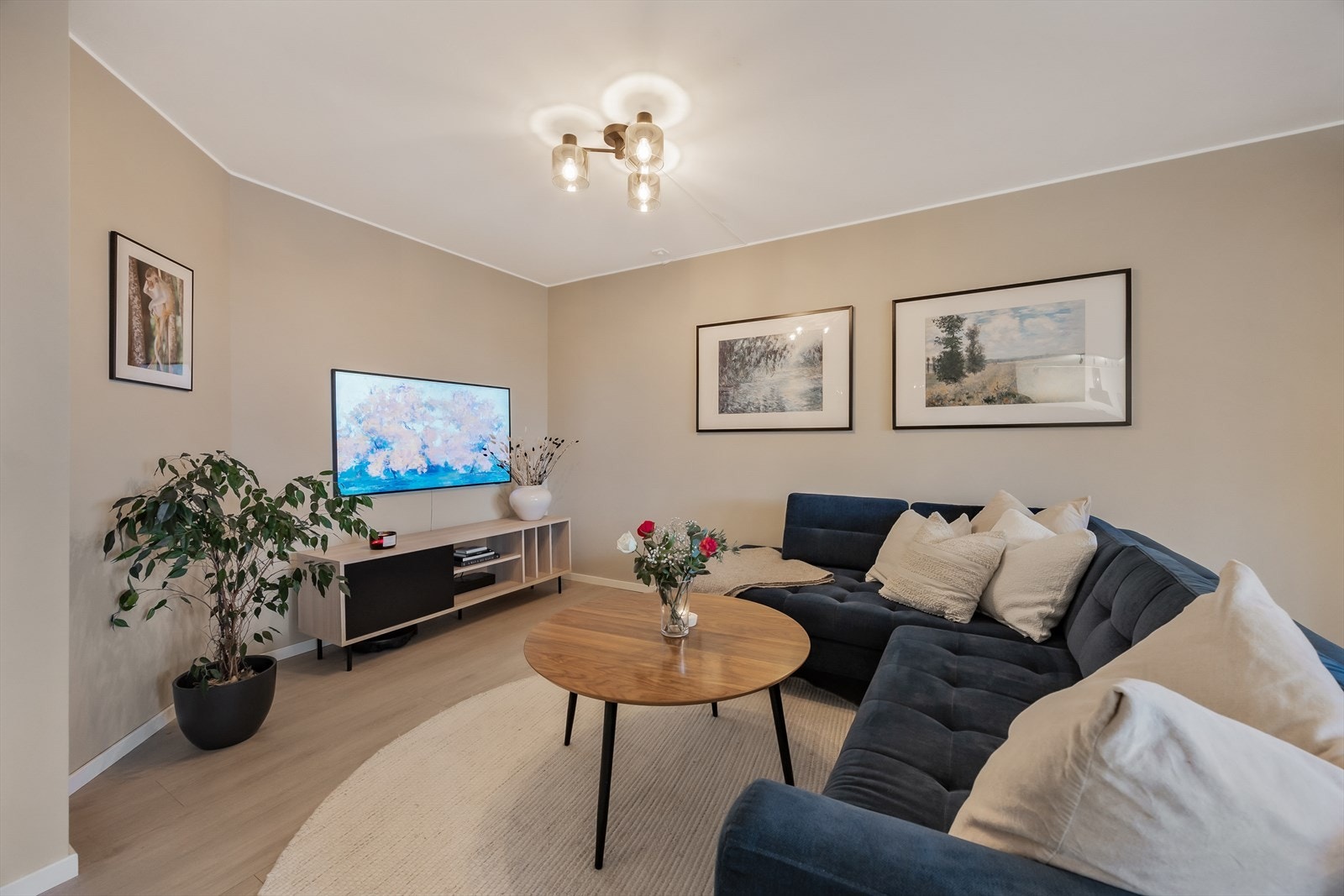 Her har du plass til stor sofa, stuebord og TV-møblement. Galleribilde