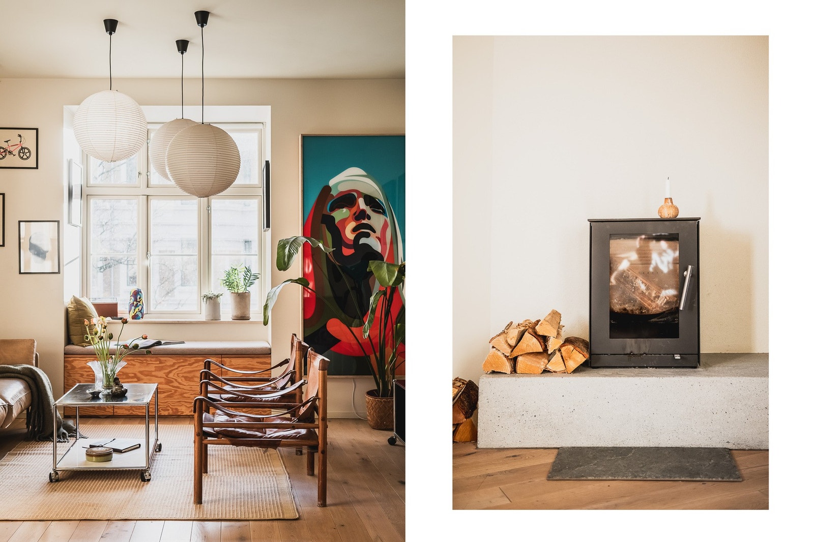 I stuen er det et ildsted med glassdør som gir ekstra varme og atmosfære. Galleribilde