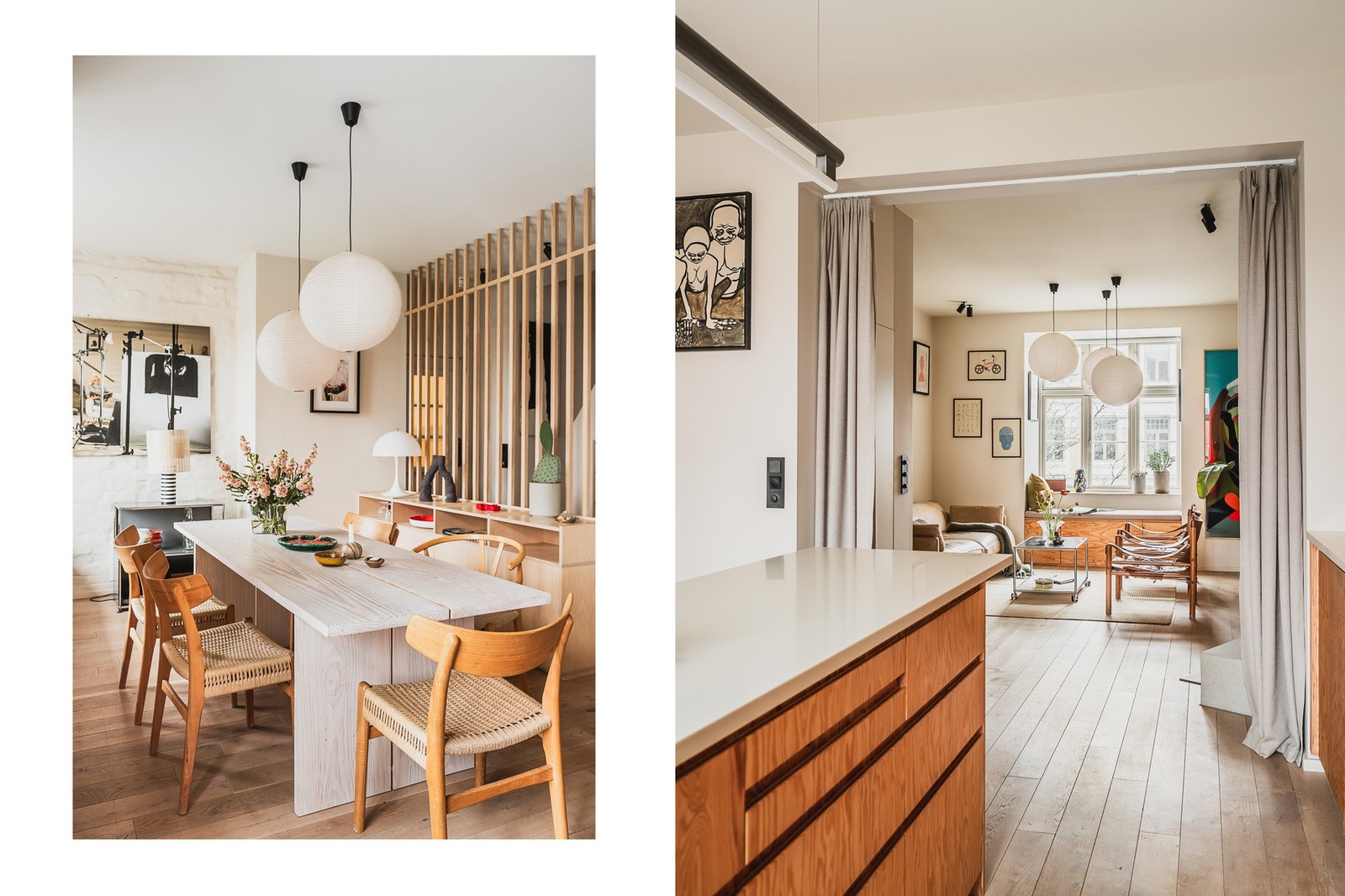 Åpen løsning mellom kjøkken og stue gir en god romflyt i leilighetens hovedetasje. Galleribilde