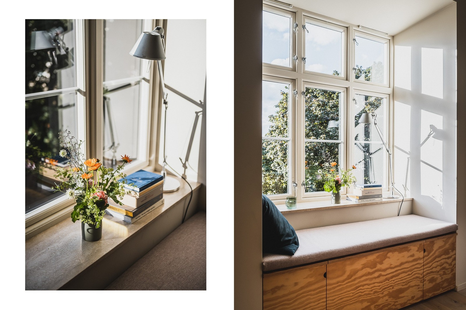 Fra den plassbygde sofaen i kjøkkenvinduet kan du se på barna leke fritt i bakgården, mens du drikker morgenkaffen eller lager middag. Det er lagt travertin-stein i alle vinduskarmene, samt skjult, smart oppbevaring under alle vindusbenkene Galleribilde