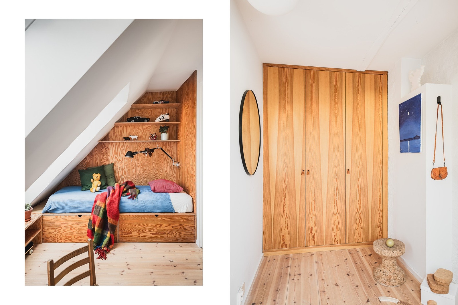 Det andre soverommet har også plassbygde løsninger med seng, hyller og garderobeskap. Galleribilde