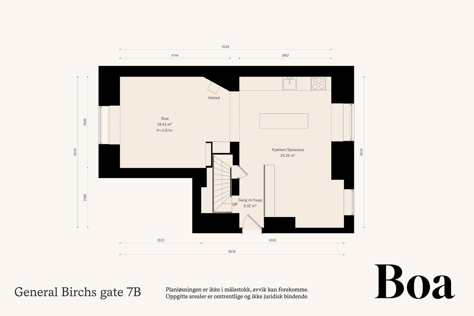 3. etasje: Entré, trappegang/kott, kjøkken med spisestue, stue. Galleribilde