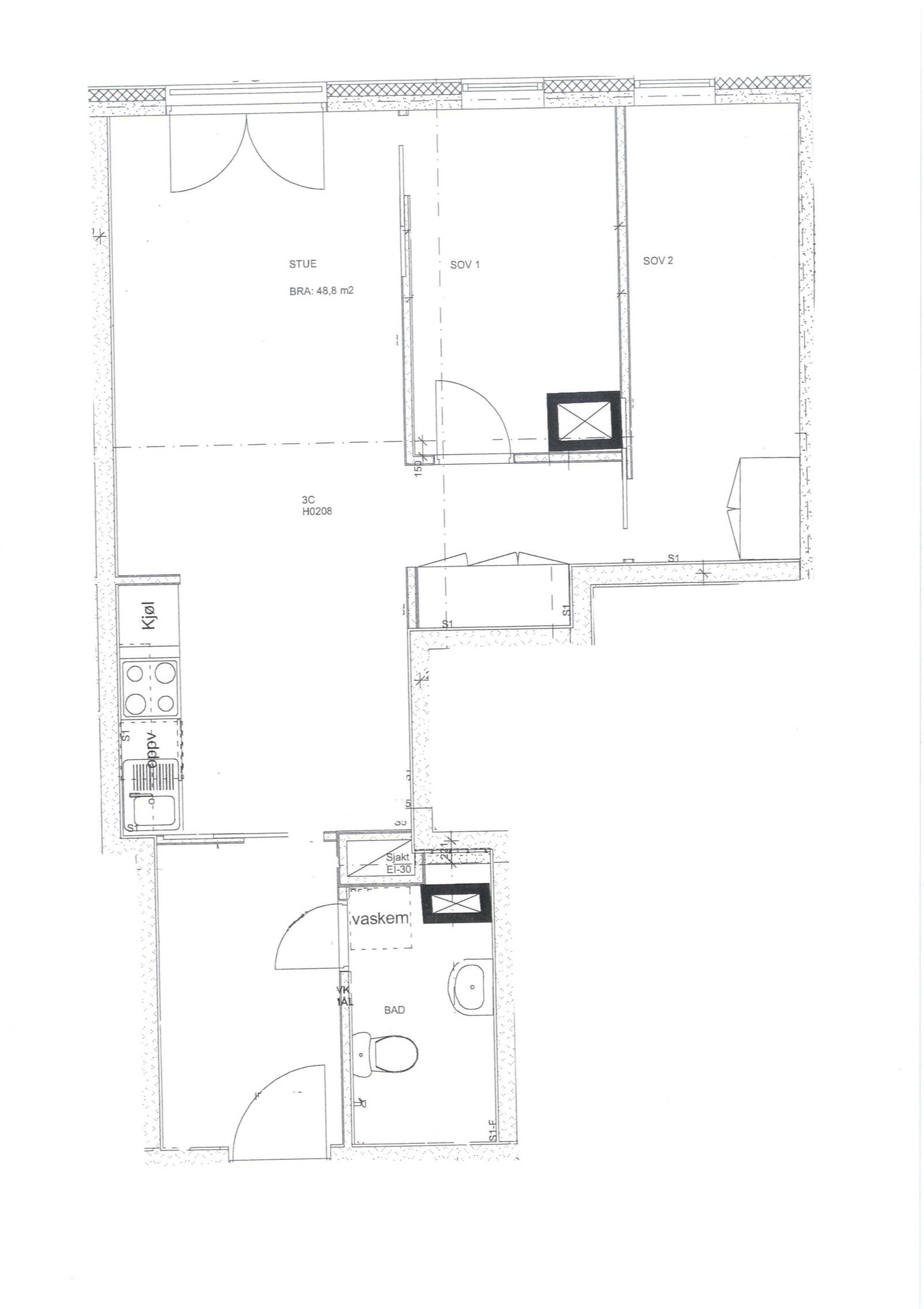 Plantegning. Plantegningen er fra en liknende leilighet. Galleribilde