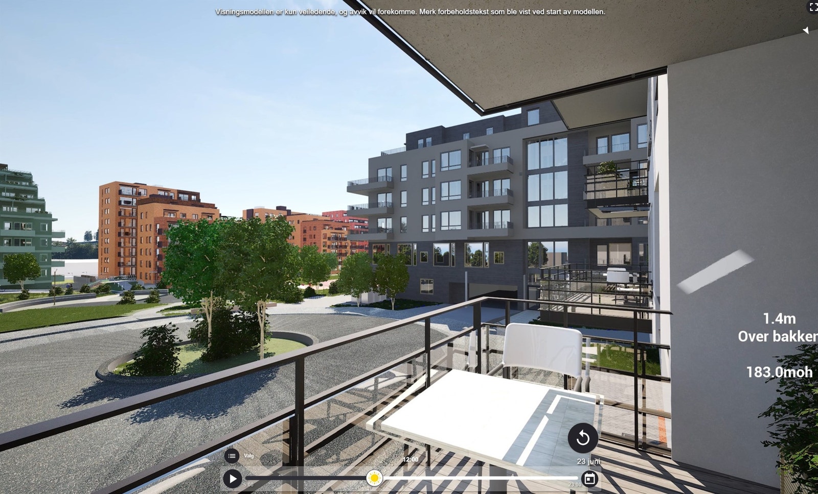 Illustrasjon | Utsikt fra den østvendte balkongen på ca. 6 m². Avvik kan forekomme. Galleribilde