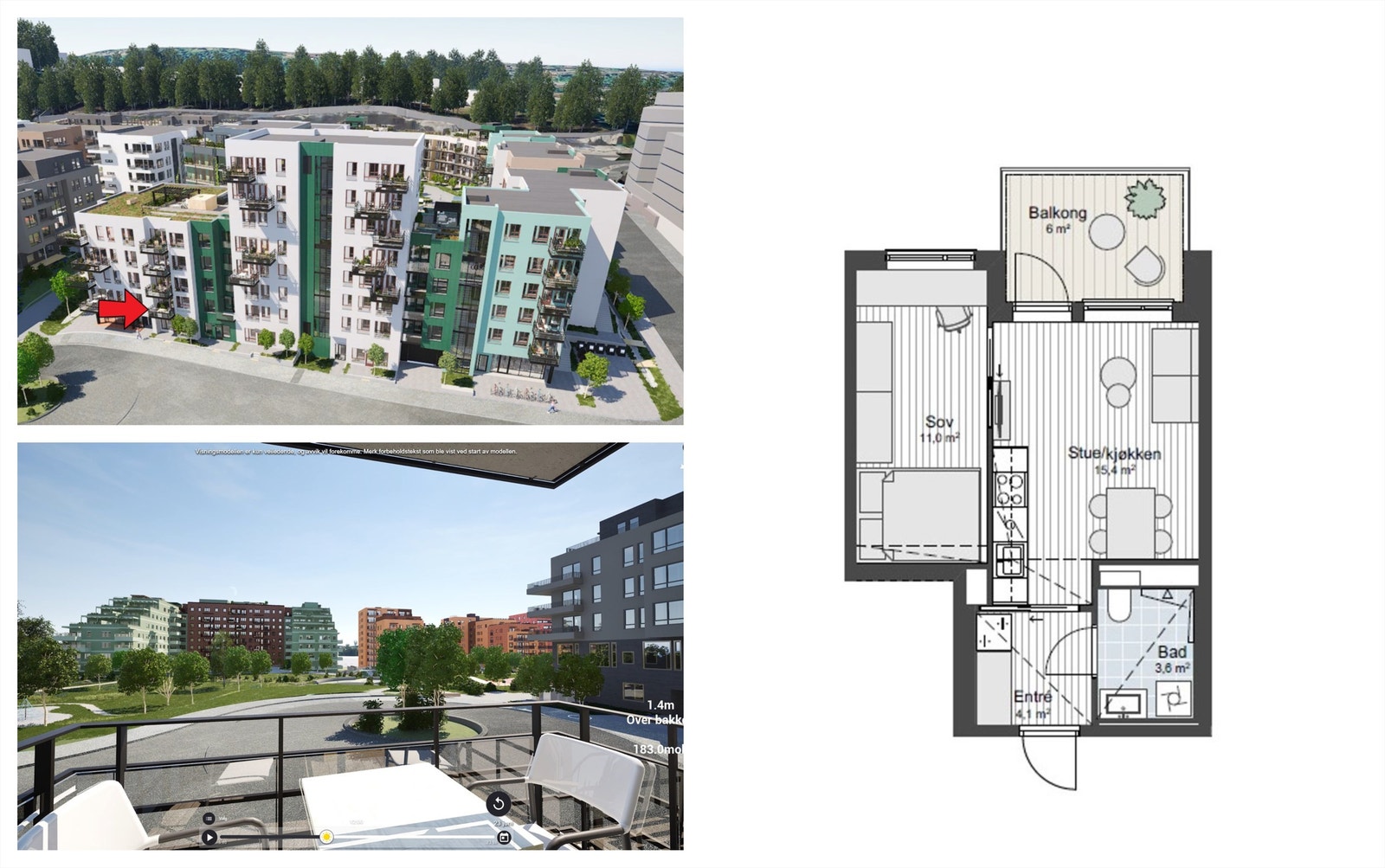 Videresalg av leilighet | Ny, lekker 2-roms selveierleilighet. Østvendt balkong. Lav dok.avg. Est. ferdig nov 26 - jan 27. Galleribilde