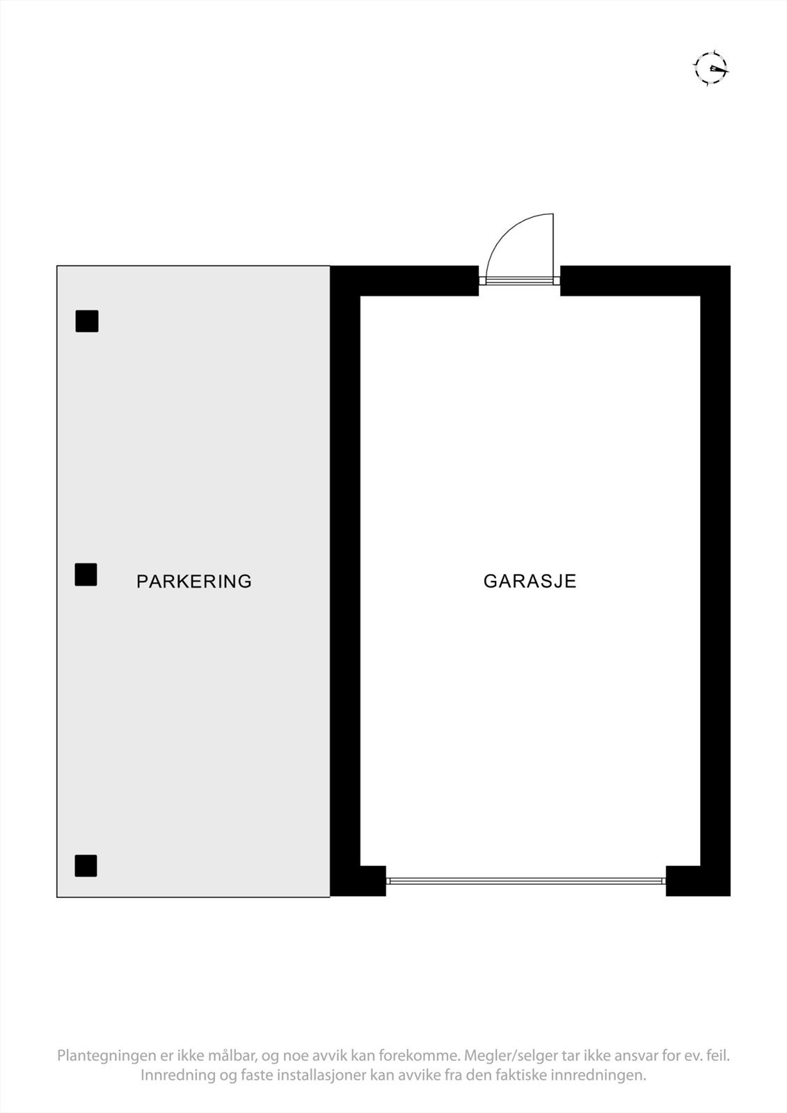 Planskisse Garasje. Mrk, liten skissefeil, ikke dør, men et vindu på baksiden av garasjen Galleribilde
