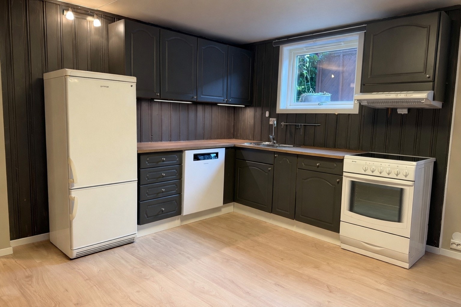 Kjøkken med hvitevarer. Ny oppvaskmaskin Galleribilde