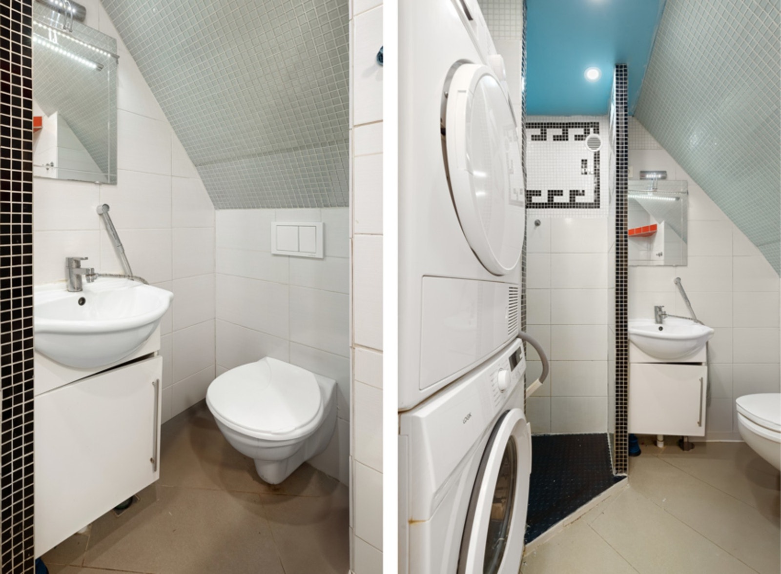 Badet er innredet med dusjnisje, toalett og baderomsinnredning. Galleribilde