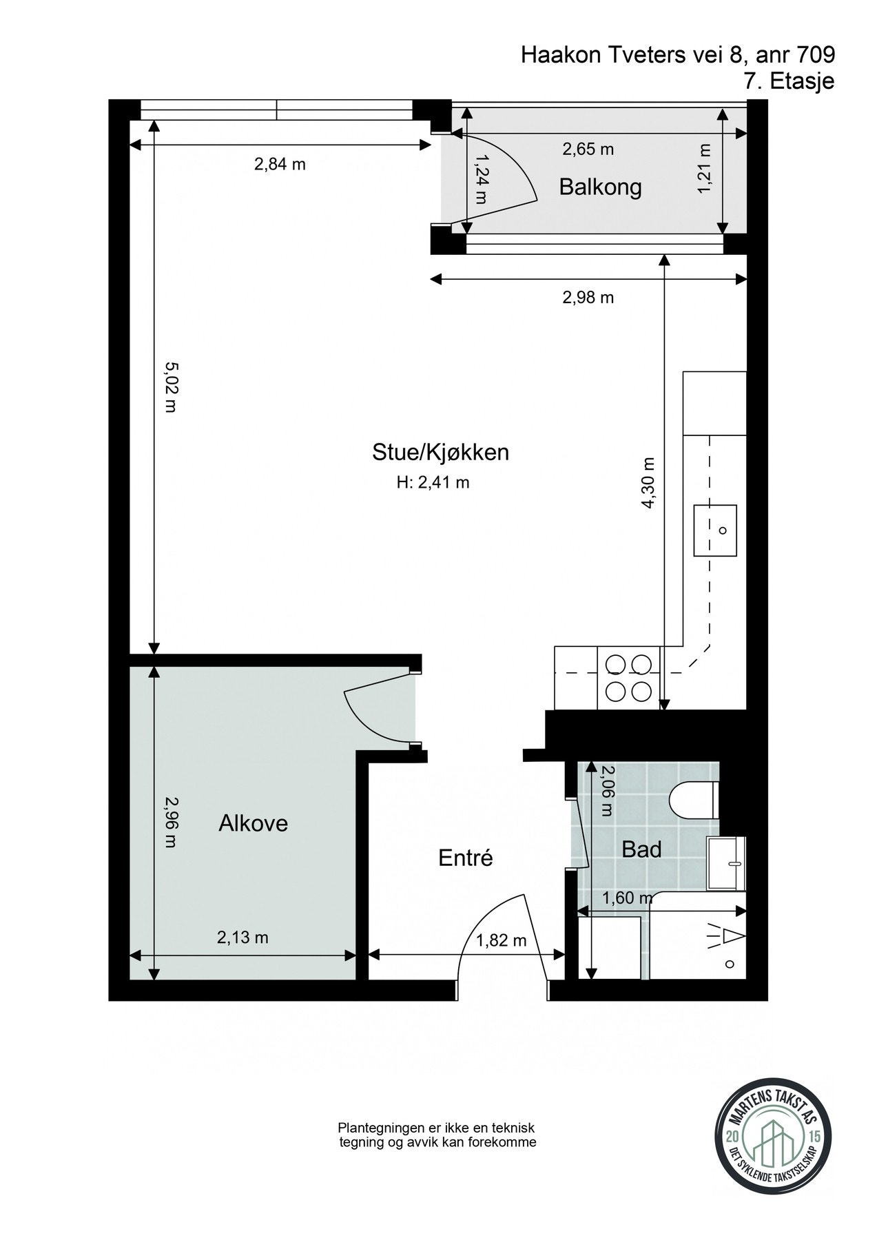 Plantegning - Leiligheten ligger i høyt og fritt i 7. etasje og har en god planløsning Galleribilde